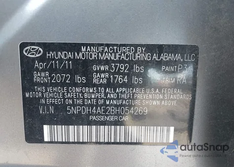 2011 Hyundai Elantra Gls z USA, uszkodzony, nr VIN 5NPDH4AE2BH054269